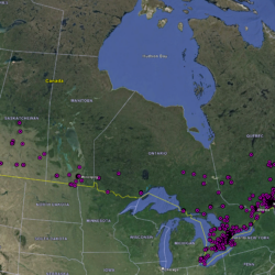 Map of canada with bicycle retailers marked